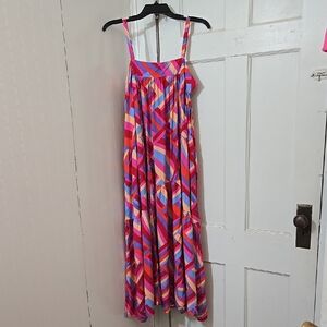 Anthropologie Abel The Label Pink Blue Red Lilac Purple Peach Geometric Maxi MED